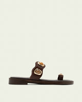 FLAT LEATHER SANDALS WITH CLEAR STRAPS MOCHA