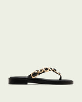 SANDALES PLATES EN CUIR ESCLAVA AVEC STRASS CARMEN NOIR
