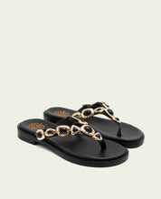 SANDALES PLATES EN CUIR ESCLAVA AVEC STRASS CARMEN NOIR