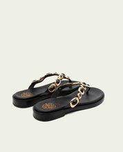 SANDALES PLATES EN CUIR ESCLAVA AVEC STRASS CARMEN NOIR