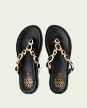 SANDALES PLATES EN CUIR ESCLAVA AVEC STRASS CARMEN NOIR