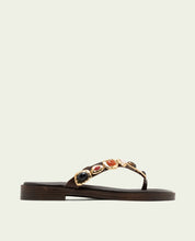 SANDALES PLATES EN CUIR AVEC STRASS CARMEN MOKA