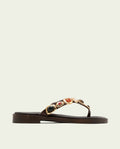 SANDALES PLATES EN CUIR AVEC STRASS CARMEN MOKA