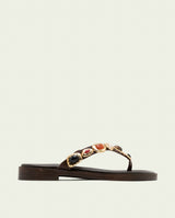 SANDALES PLATES EN CUIR AVEC STRASS CARMEN MOKA