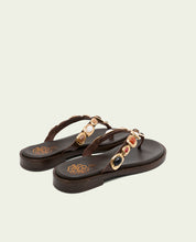 SANDALES PLATES EN CUIR AVEC STRASS CARMEN MOKA