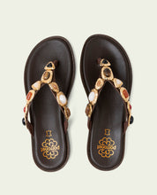 SANDALES PLATES EN CUIR AVEC STRASS CARMEN MOKA