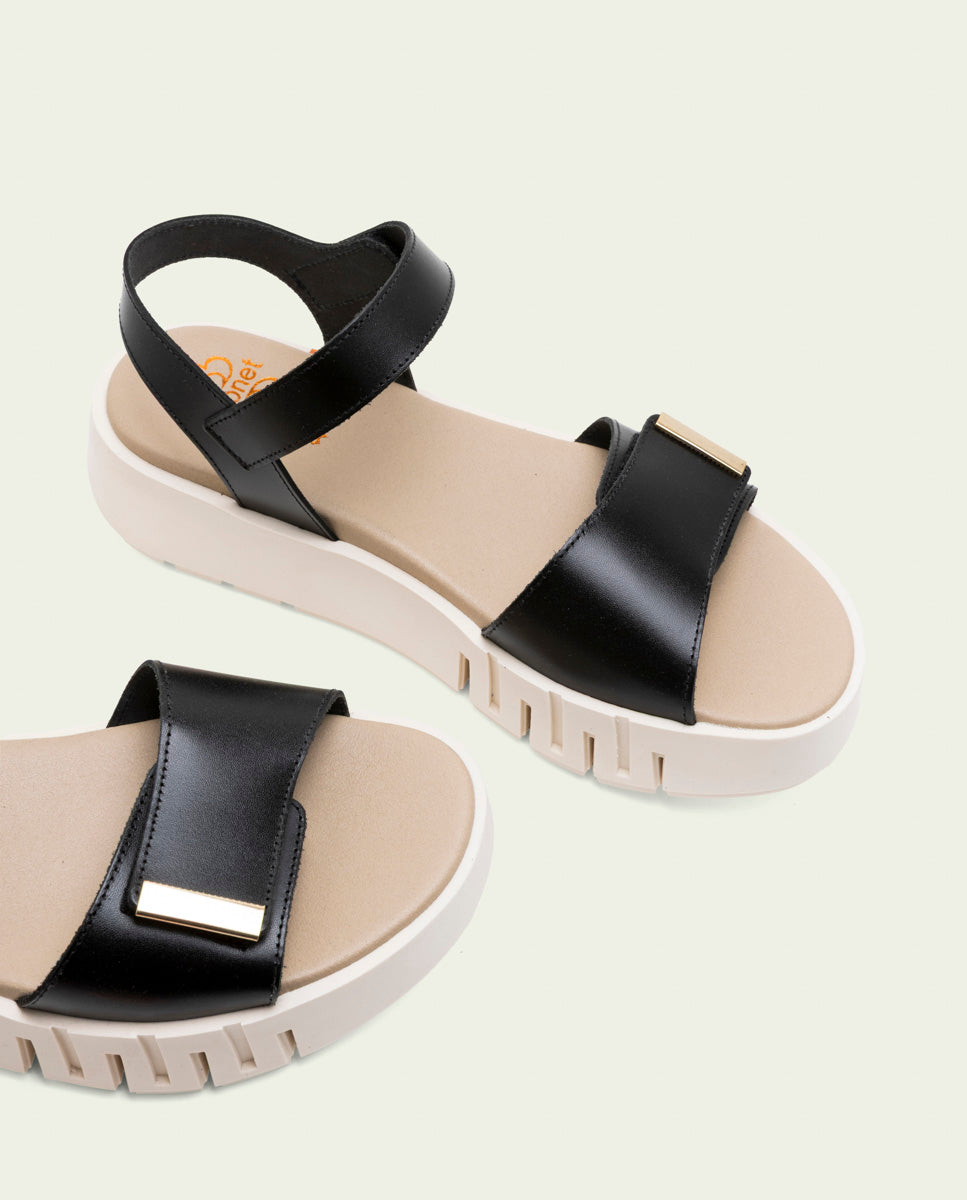 DILARA BLACK WEDGE HEEL LEATHER SANDALS