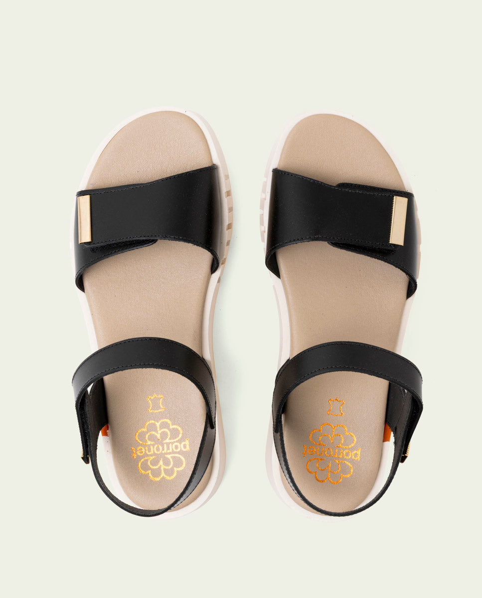 DILARA BLACK WEDGE HEEL LEATHER SANDALS