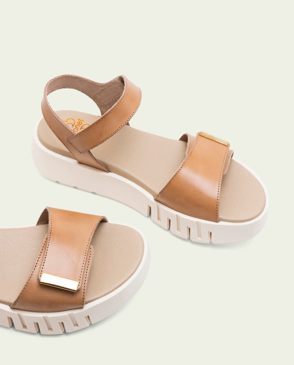 DILARA TAUPE WEDGE HEEL LEATHER SANDALS