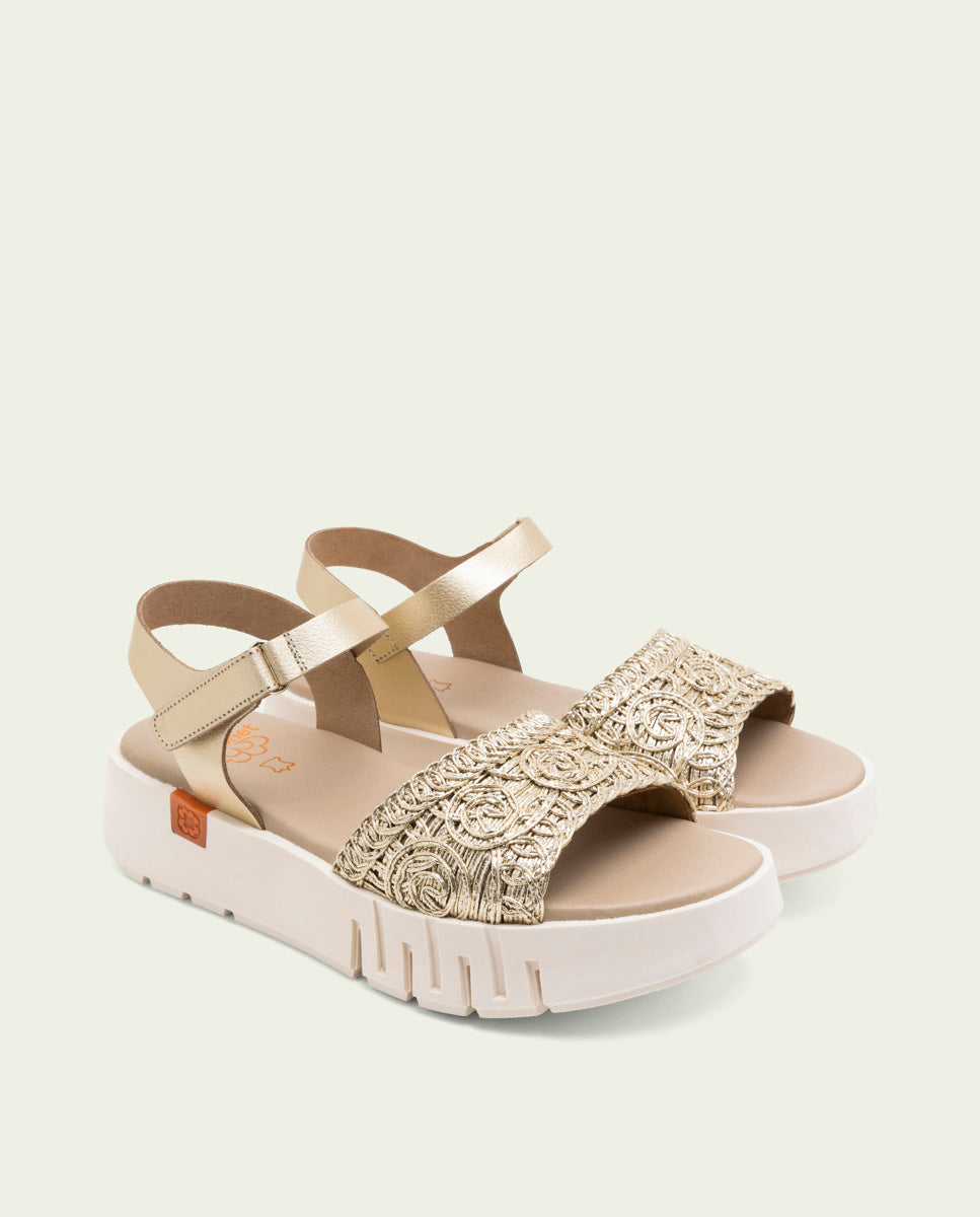 DIANA GOLD WEDGE HEEL LEATHER SANDALS