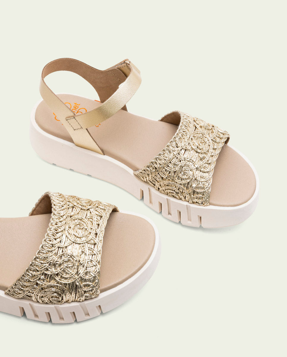 DIANA GOLD WEDGE HEEL LEATHER SANDALS