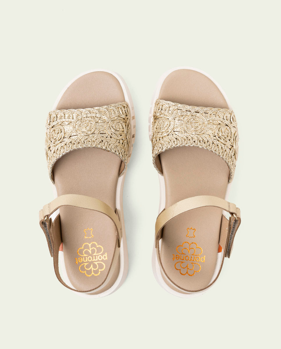 DIANA GOLD WEDGE HEEL LEATHER SANDALS