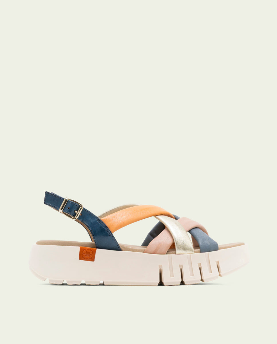 DANIELA BLUE COLORED WEDGE HEEL LEATHER SANDALS