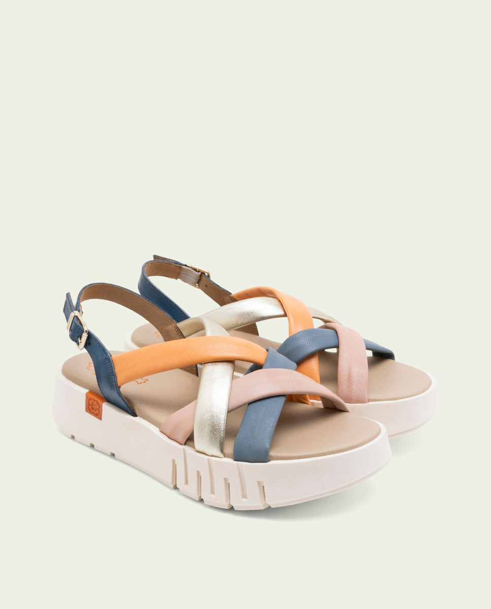 DANIELA BLUE COLORED WEDGE HEEL LEATHER SANDALS