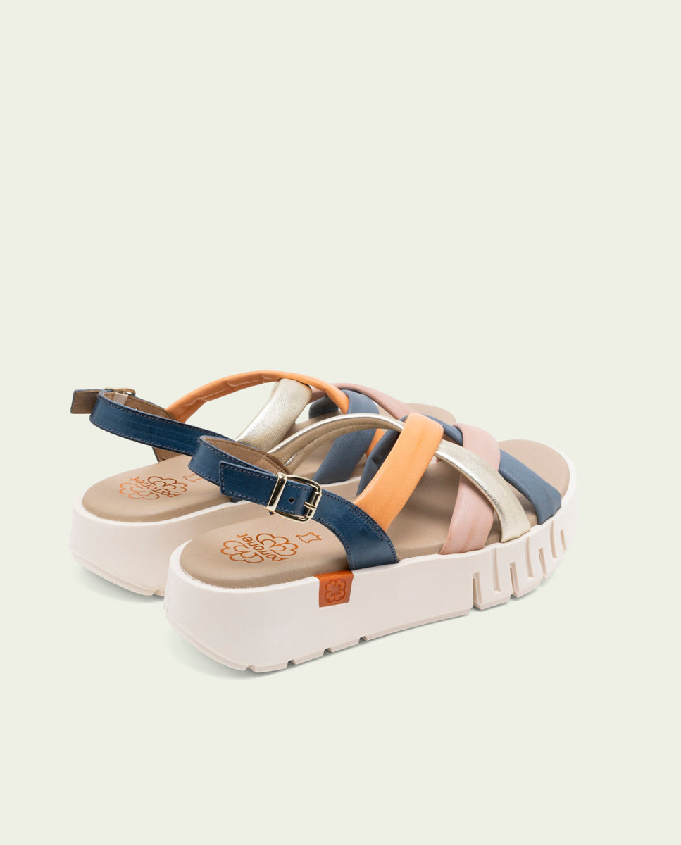 DANIELA BLUE COLORED WEDGE HEEL LEATHER SANDALS