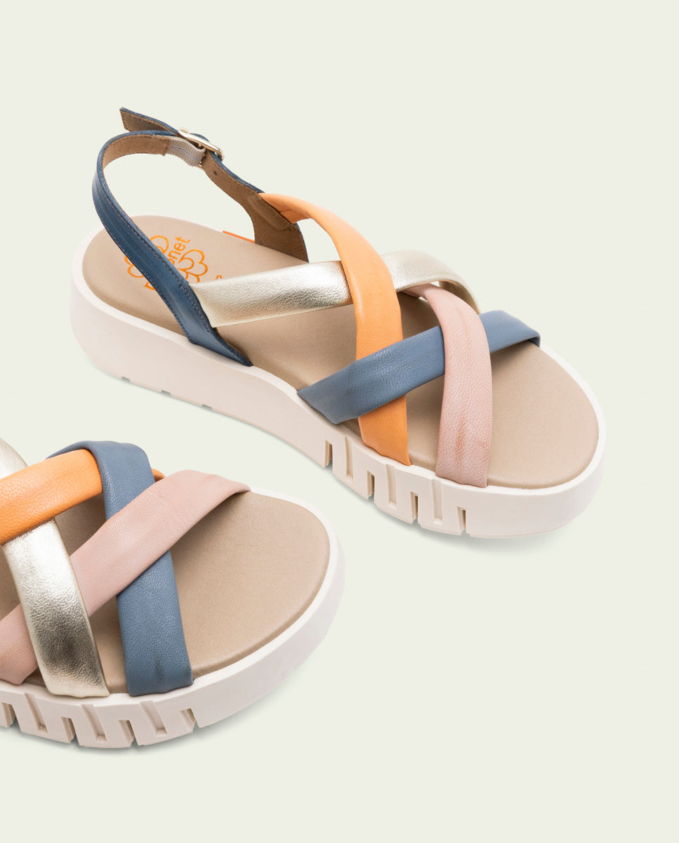 DANIELA BLUE COLORED WEDGE HEEL LEATHER SANDALS