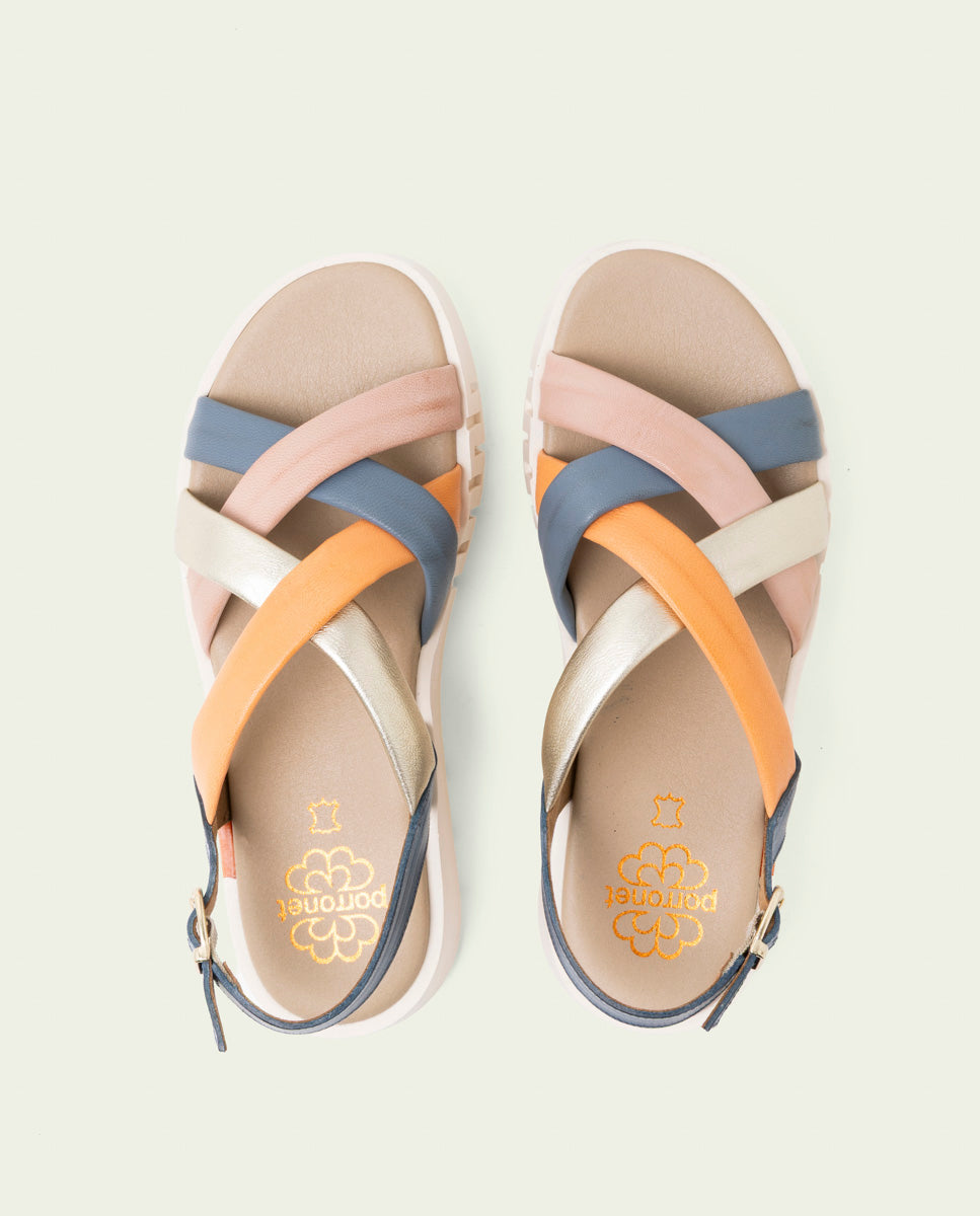 DANIELA BLUE COLORED WEDGE HEEL LEATHER SANDALS