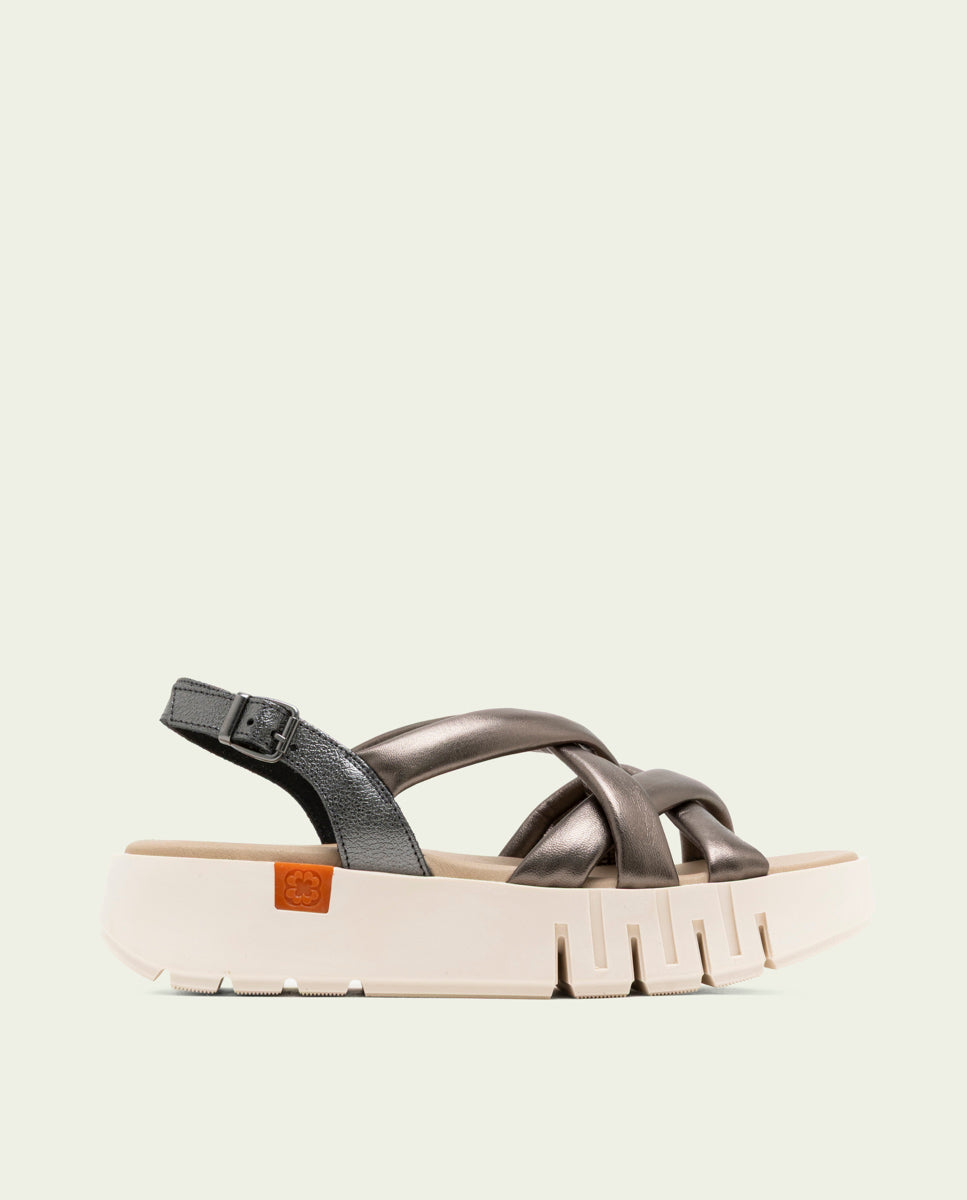 DANIELA GRAY WEDGE HEEL LEATHER SANDALS