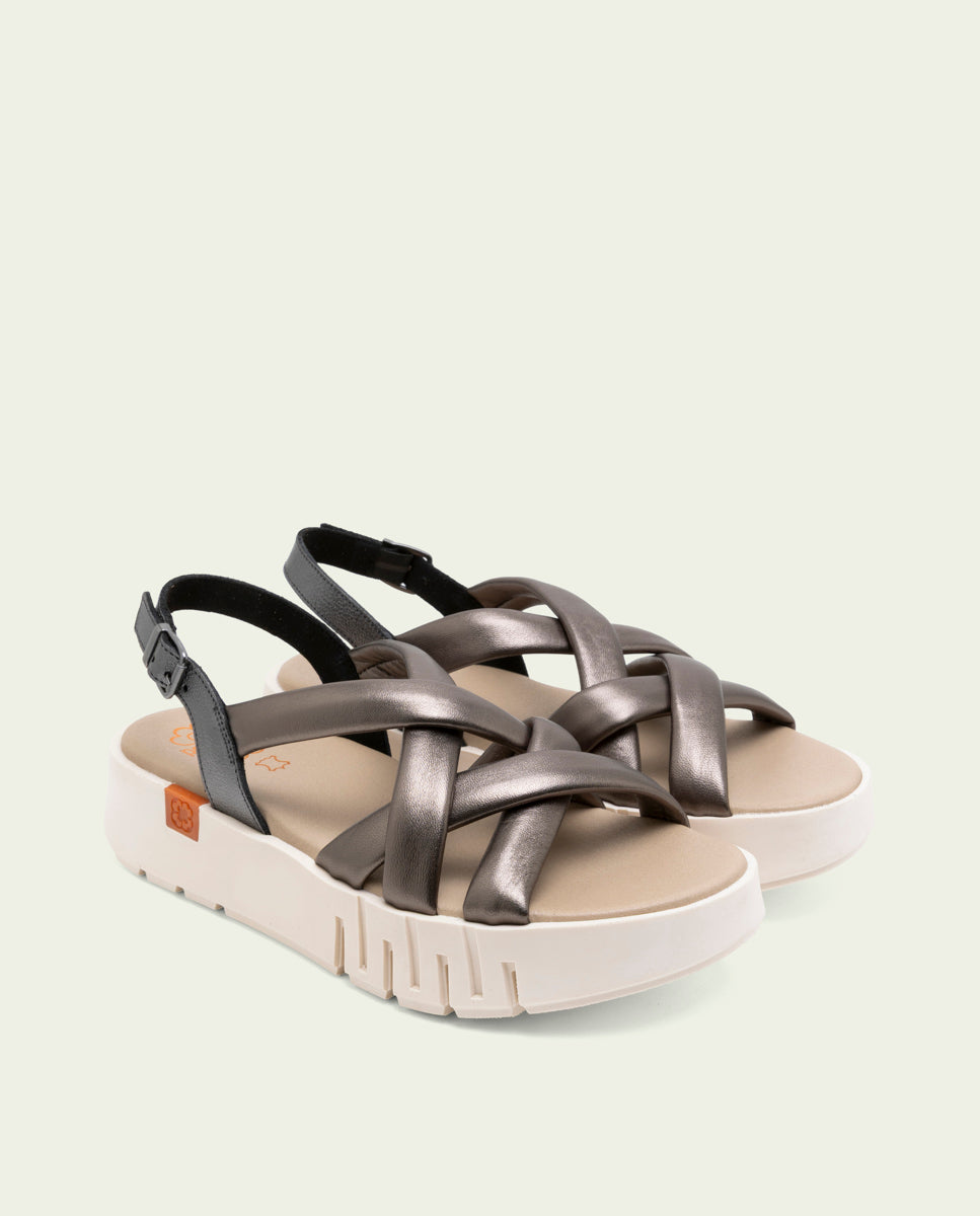 DANIELA GRAY WEDGE HEEL LEATHER SANDALS