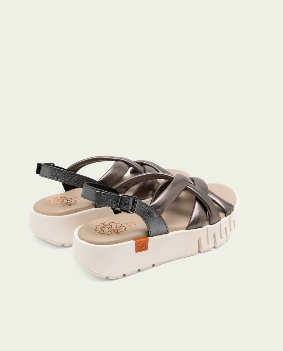 DANIELA GRAY WEDGE HEEL LEATHER SANDALS