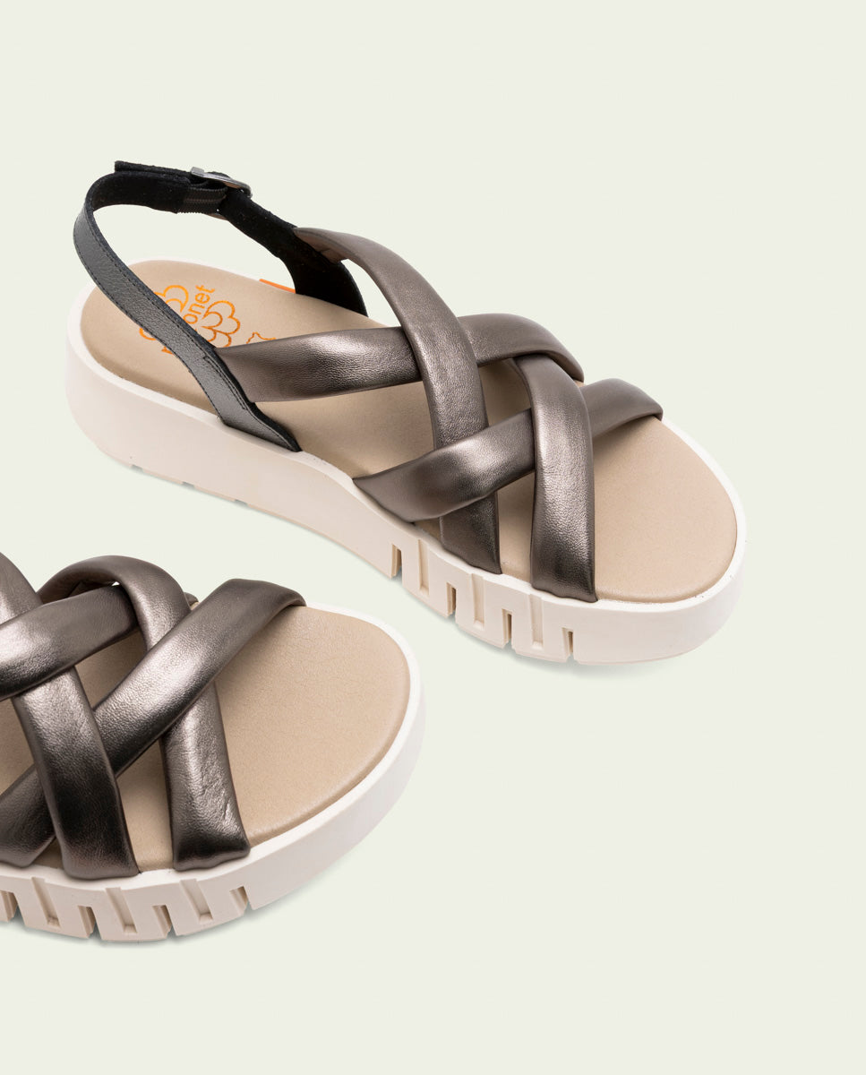 DANIELA GRAY WEDGE HEEL LEATHER SANDALS