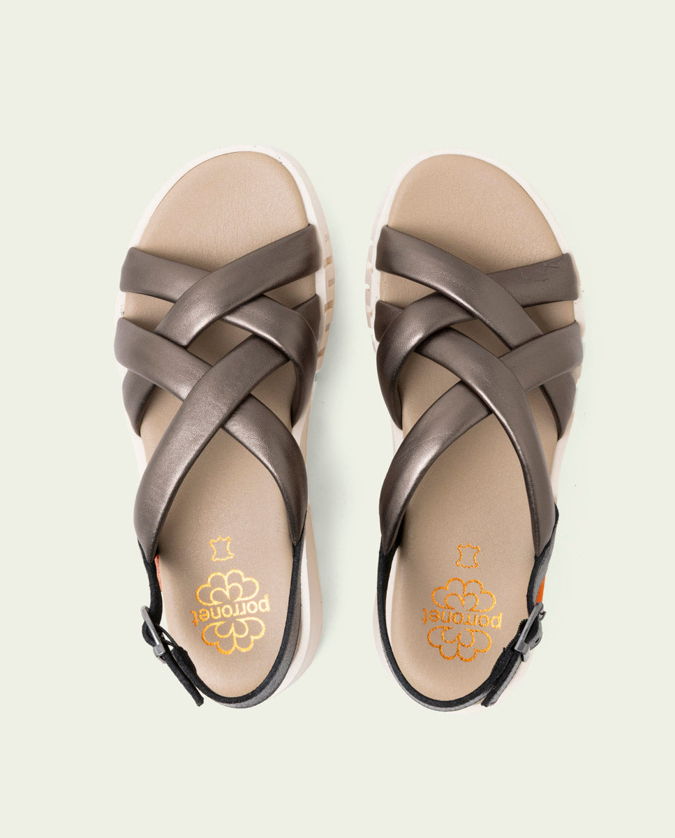 DANIELA GRAY WEDGE HEEL LEATHER SANDALS