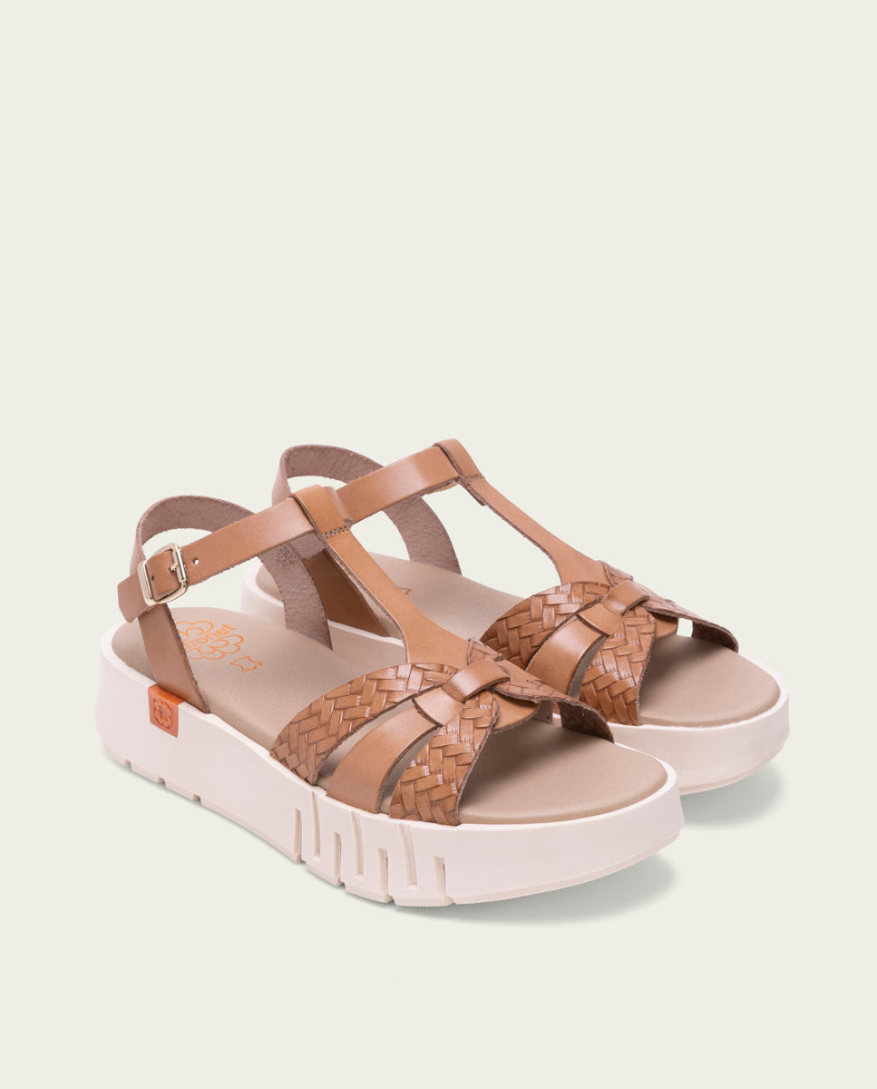 DULCE TAUPE WEDGE HEEL LEATHER SANDALS