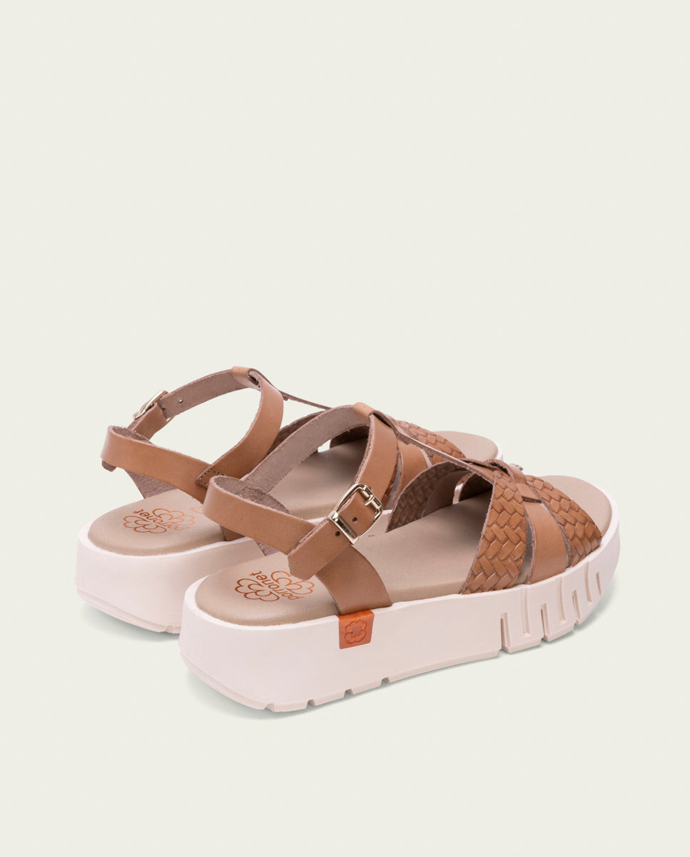 DULCE TAUPE WEDGE HEEL LEATHER SANDALS