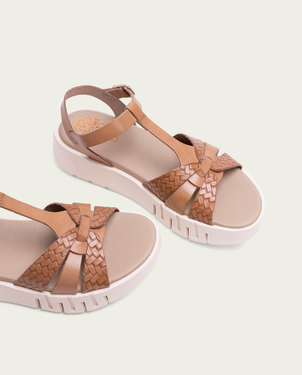 DULCE TAUPE WEDGE HEEL LEATHER SANDALS