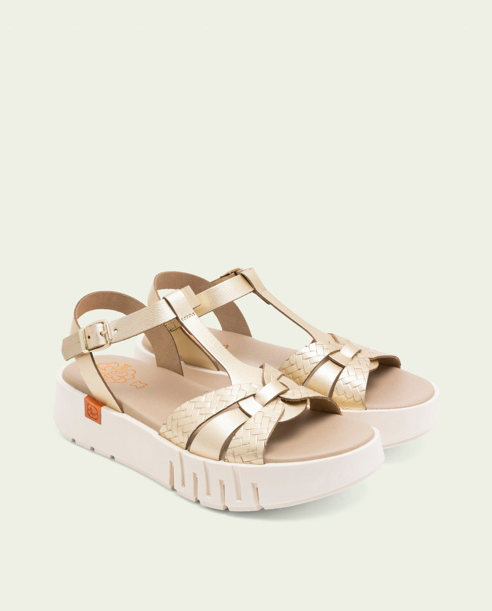 DULCE GOLD WEDGE HEEL LEATHER SANDALS