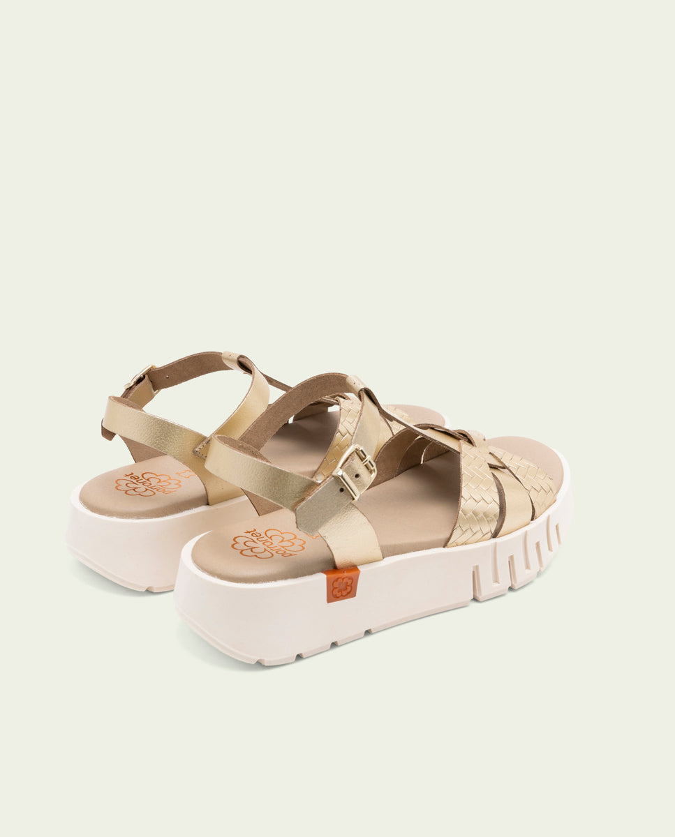 DULCE GOLD WEDGE HEEL LEATHER SANDALS