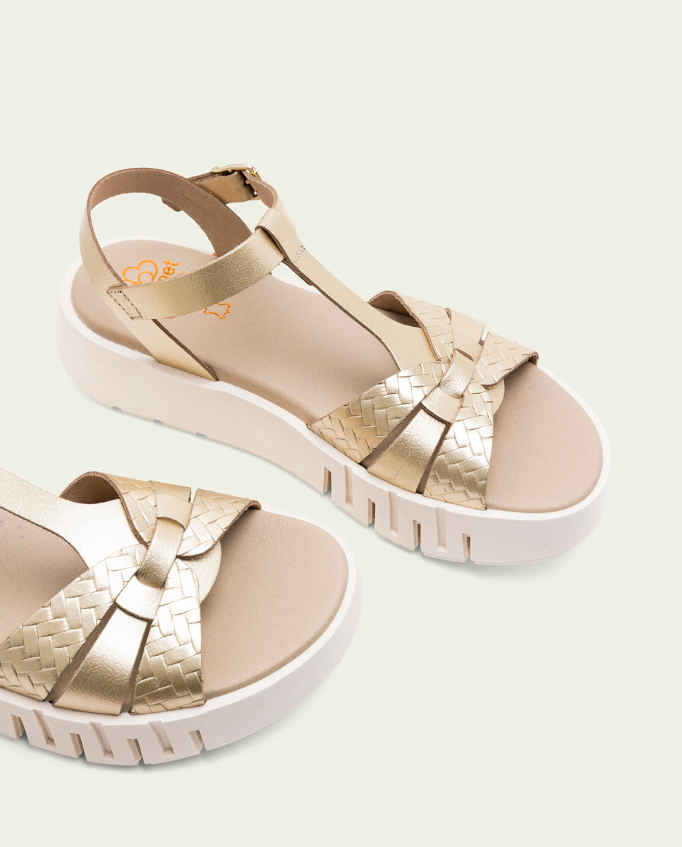DULCE GOLD WEDGE HEEL LEATHER SANDALS