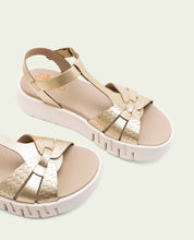 DULCE GOLD WEDGE HEEL LEATHER SANDALS