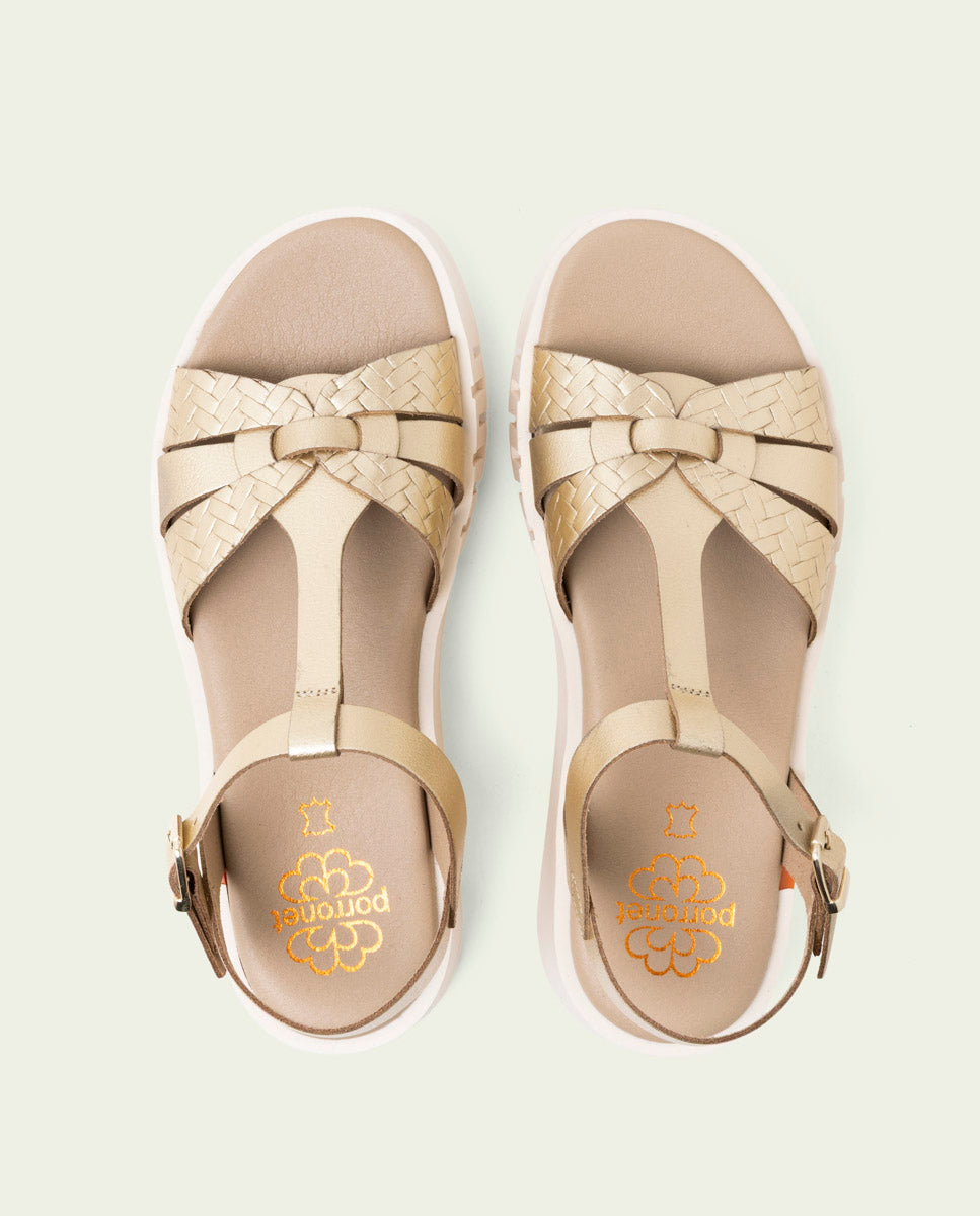 DULCE GOLD WEDGE HEEL LEATHER SANDALS