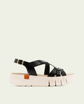 DÉBORA BLACK WEDGE HEEL LEATHER SANDALS