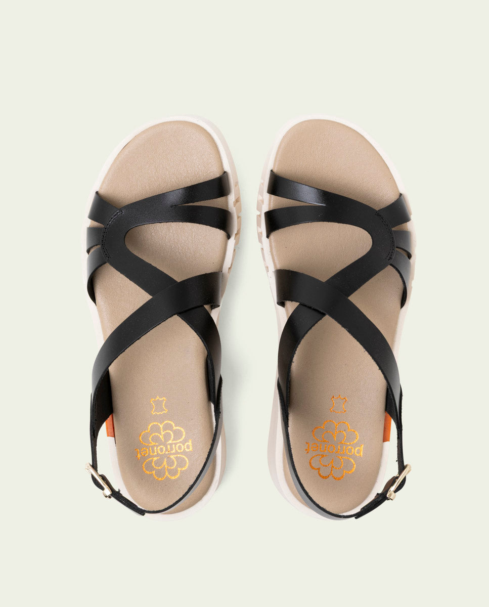 DÉBORA BLACK WEDGE HEEL LEATHER SANDALS