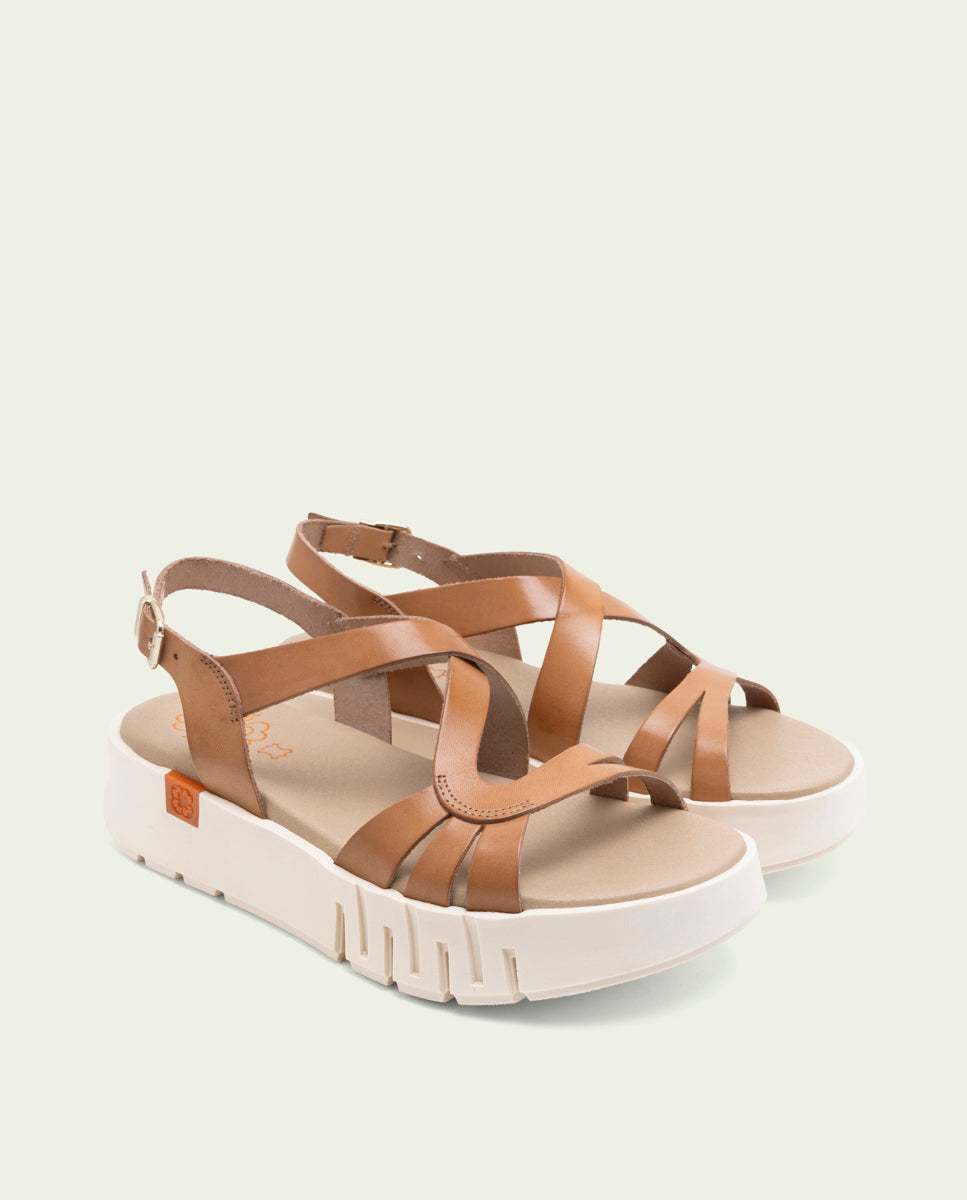 DÉBORA TAUPE WEDGE HEEL LEATHER SANDALS