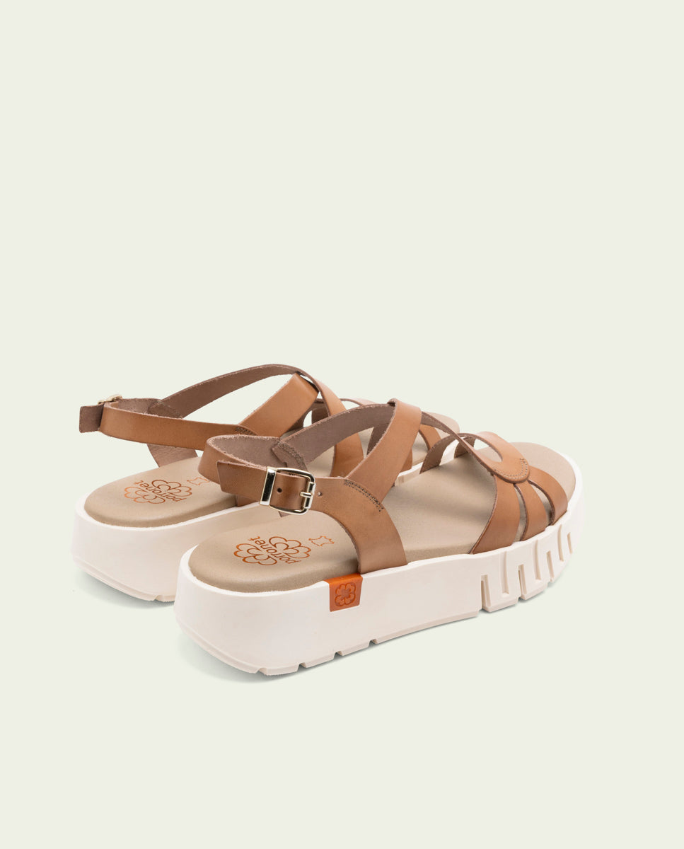 DÉBORA TAUPE WEDGE HEEL LEATHER SANDALS