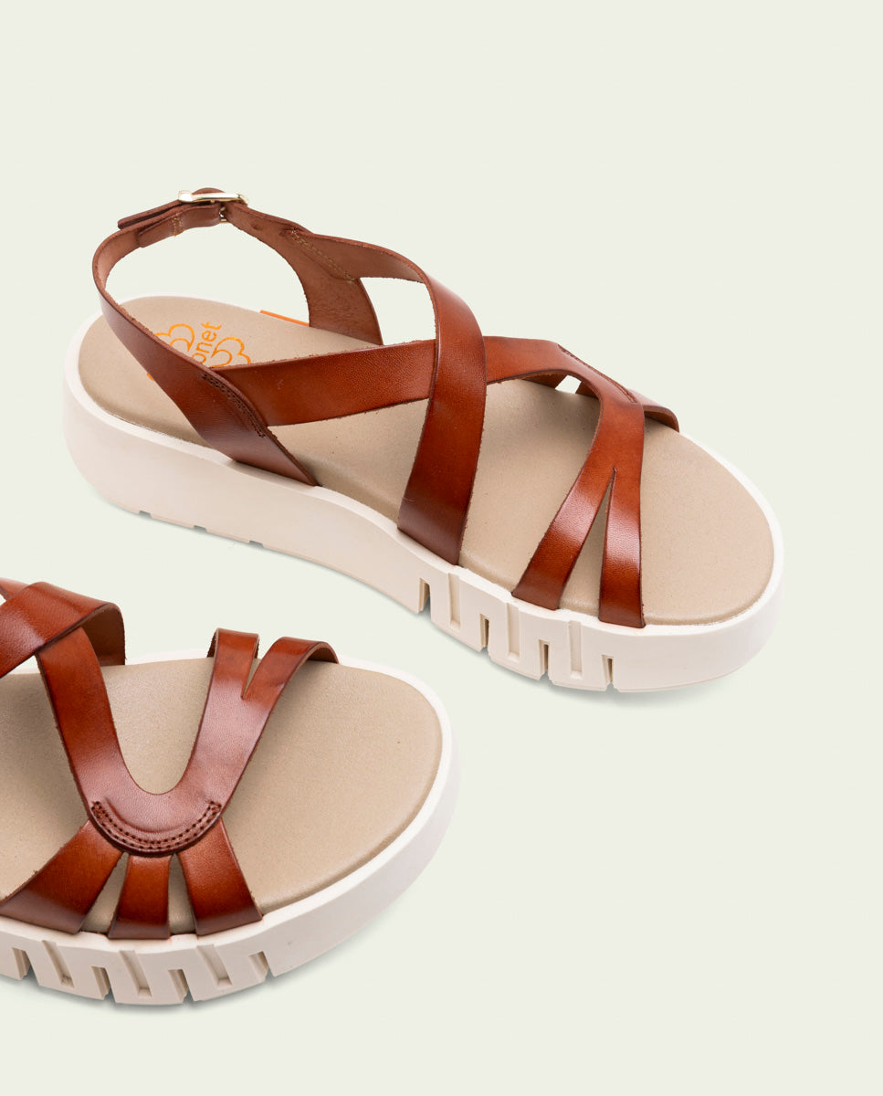 DÉBORA LEATHER WEDGE HEEL SANDALS