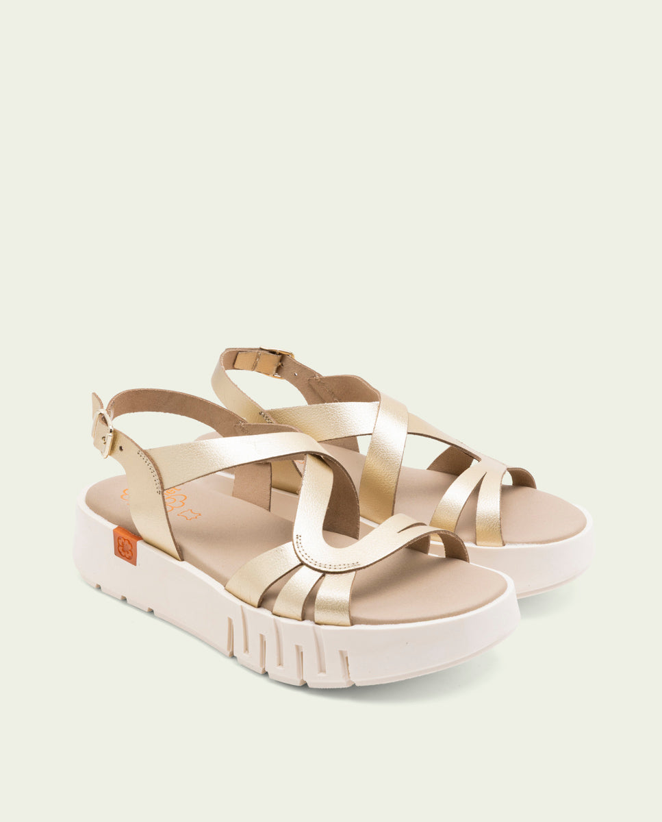DÉBORA GOLD WEDGE HEEL LEATHER SANDALS
