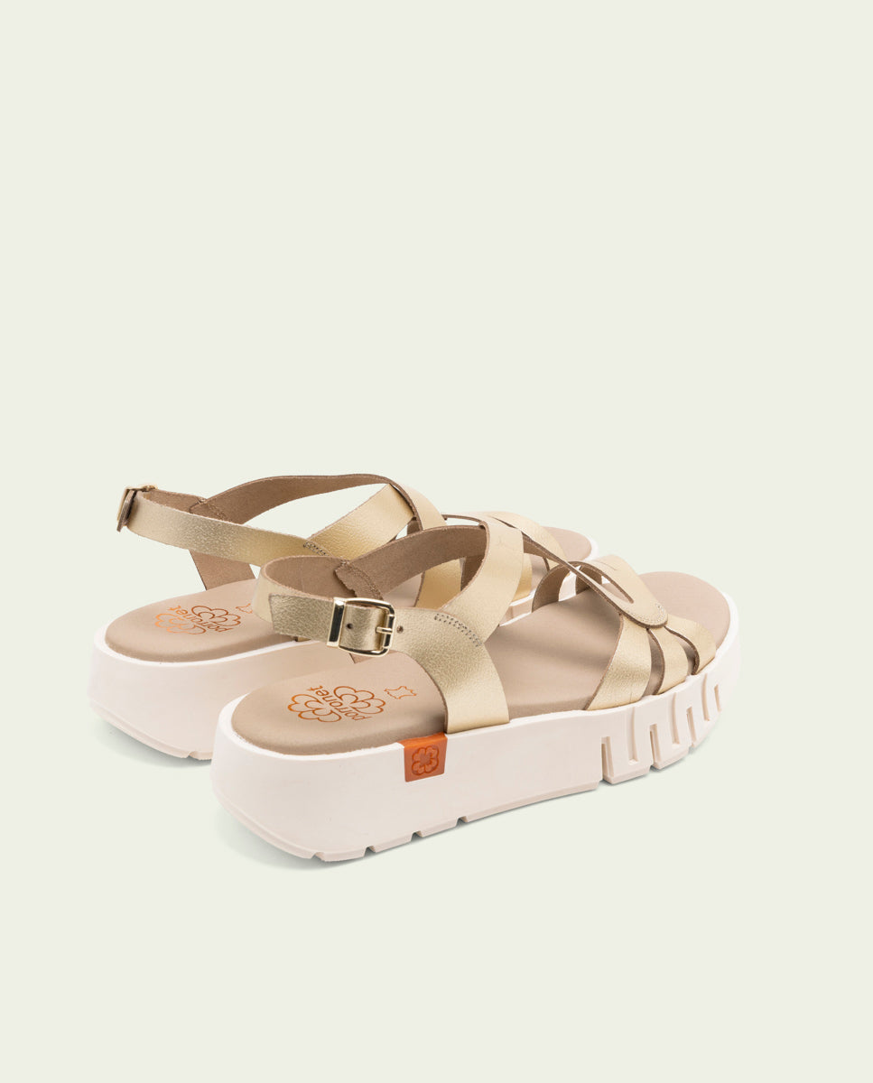 DÉBORA GOLD WEDGE HEEL LEATHER SANDALS