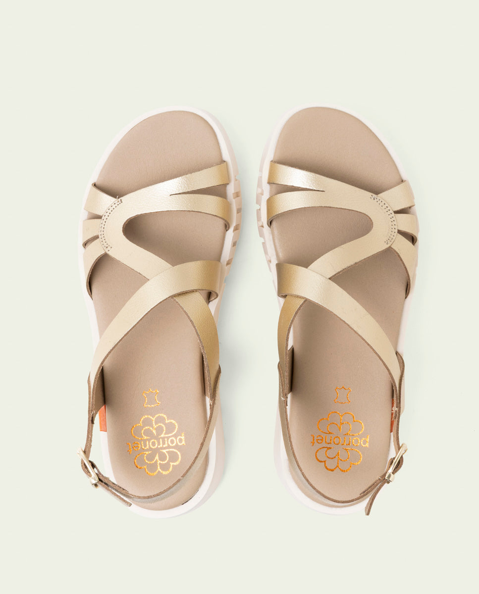 DÉBORA GOLD WEDGE HEEL LEATHER SANDALS