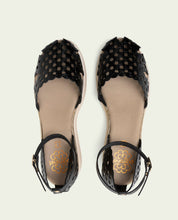 SANDALES À TALONS COMPENSÉS EN CUIR TRESSÉ EVA NOIR