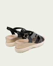 ELISA BLACK WEDGE HEEL LEATHER SANDALS