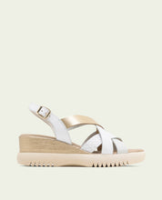 ELISA WHITE GOLD WEDGE HEEL LEATHER SANDALS