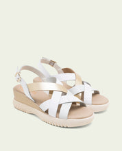 ELISA WHITE GOLD WEDGE HEEL LEATHER SANDALS