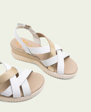 ELISA WHITE GOLD WEDGE HEEL LEATHER SANDALS