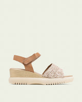 ELISA TAUPE WEDGE HEEL LEATHER SANDALS