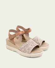 ELISA TAUPE WEDGE HEEL LEATHER SANDALS