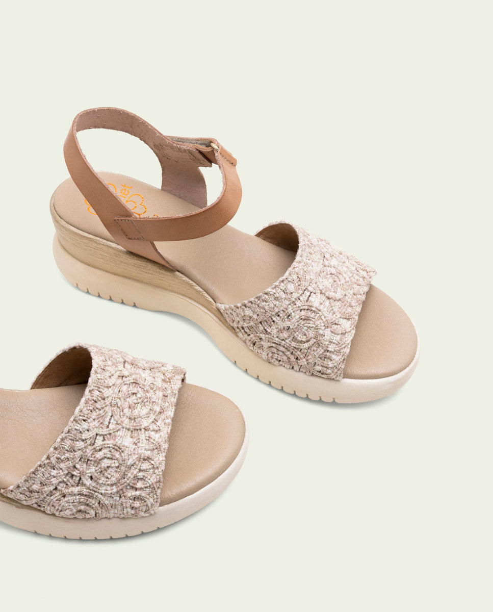 ELISA TAUPE WEDGE HEEL LEATHER SANDALS
